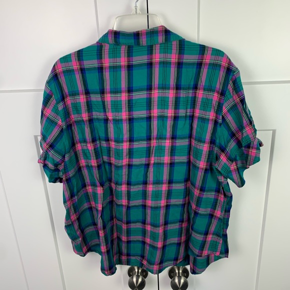 Victorias Secret XL 3 Piece Pajama Set Shorts Button Front Green Pink Plaid - Picture 7 of 11